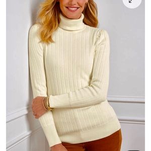 Lot of 2 Talbots Size 1X Cream Ribbed Puff Slv Turtleneck